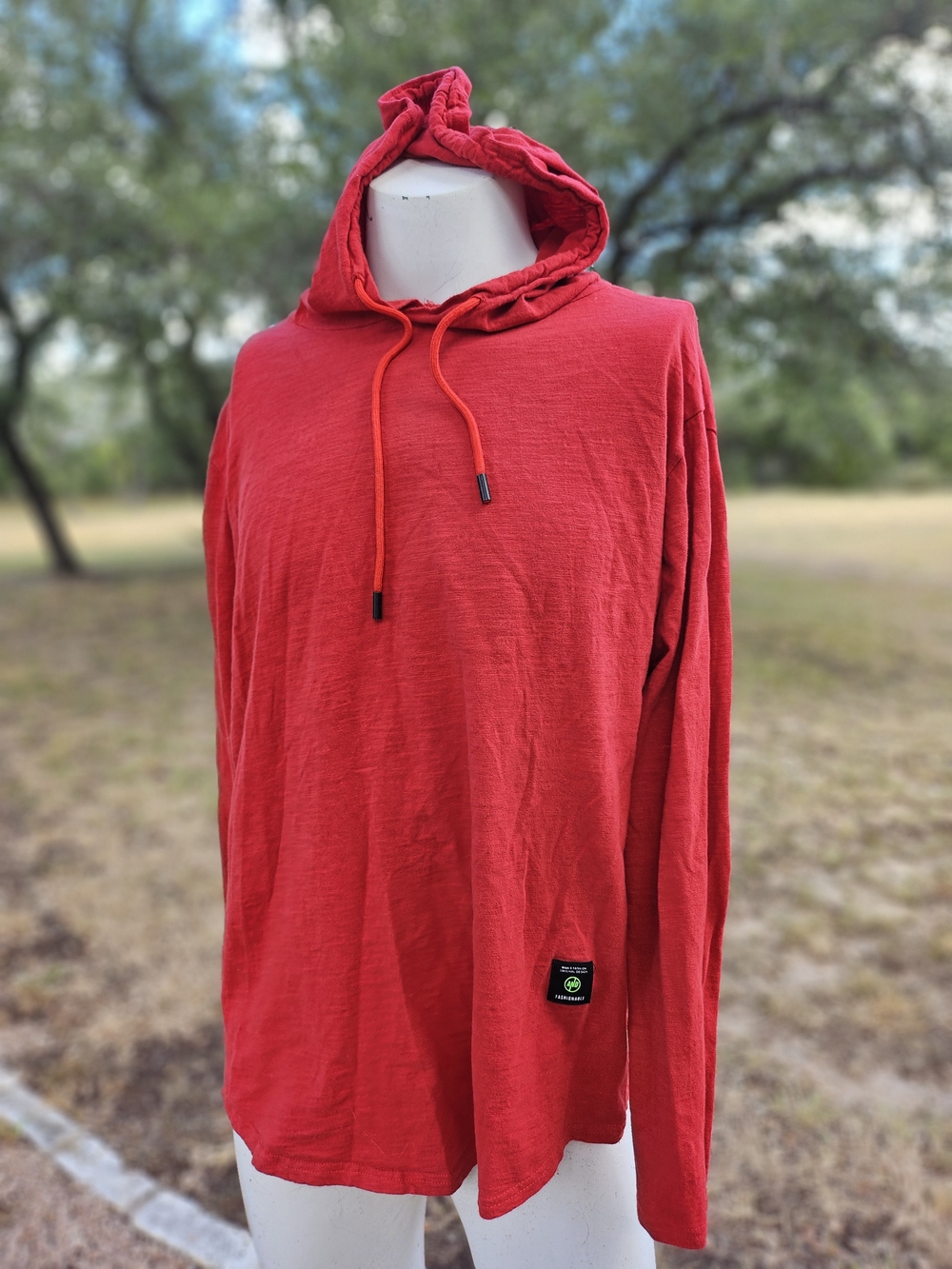 Alyino Fashionable Cotton Poly Red Hooded Pullover Shirt 2XL